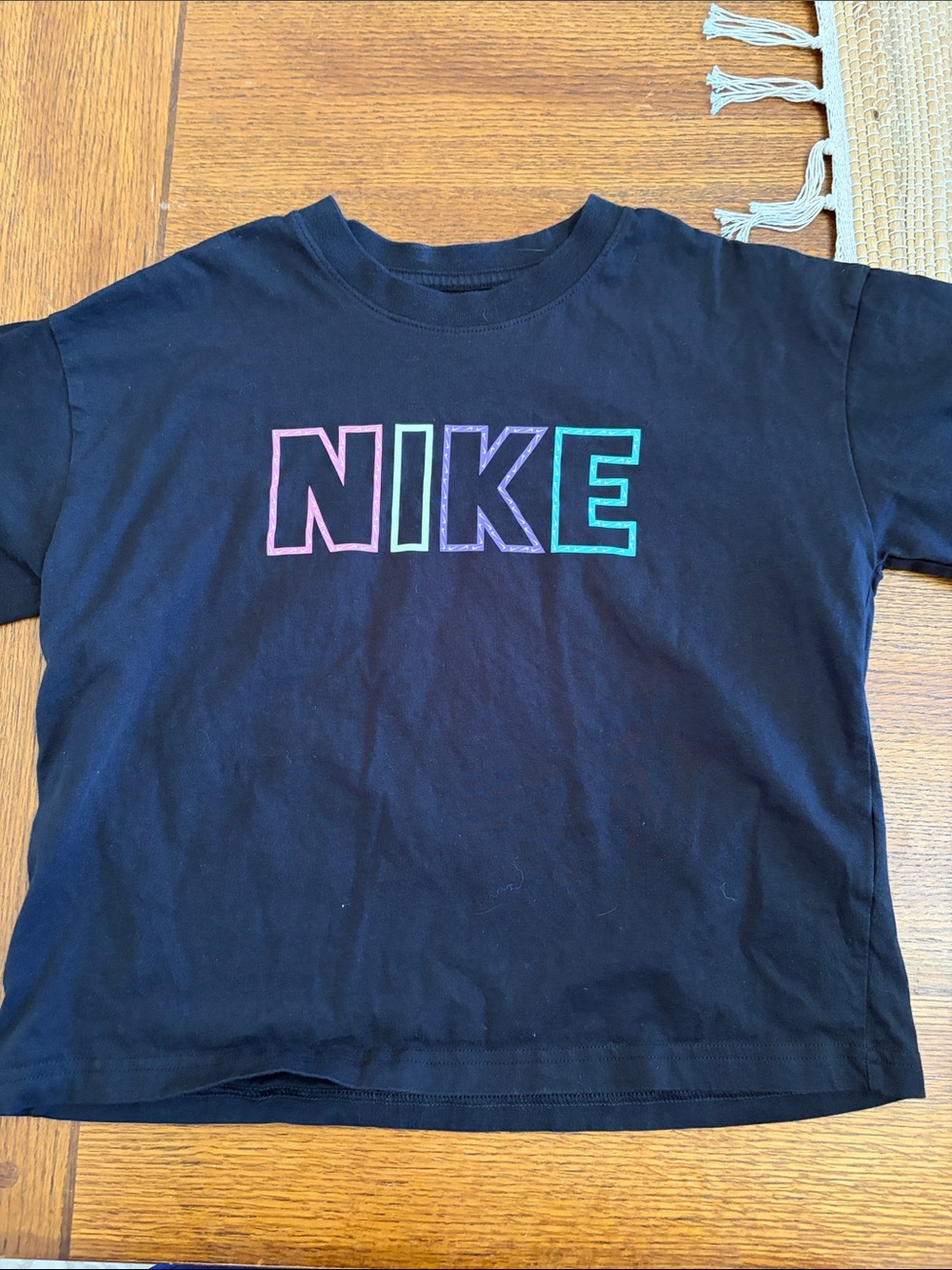 Nike Black Short Sleeve Tee with Pink Purple Teal Outline Logo